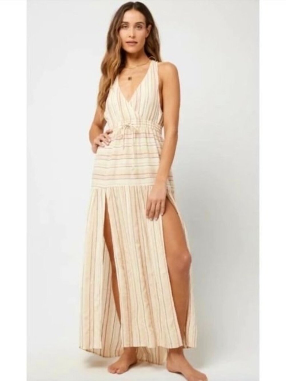 L*Space Emma Cover Up Striped Midi Dress Sun-Soaked Stripe Beachy Size Xs